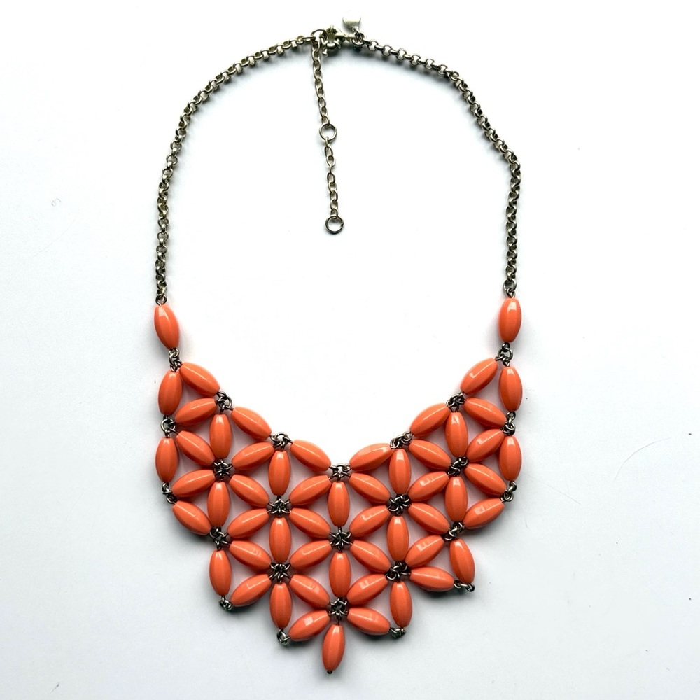 J. Crew Coral Flower Bib Gold-tone Chain Statement Necklace